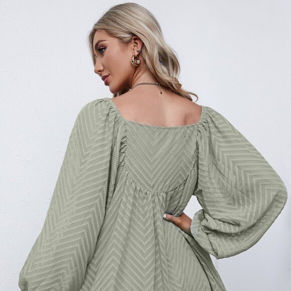 Textured Square Neck Mini Dress - Picture 6 of 8